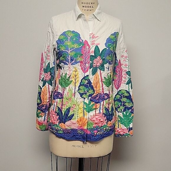 J.Mclaughlin Lois Shirt Suriname Size S Long Sleeve Botanical Print Cotton - Picture 1 of 5